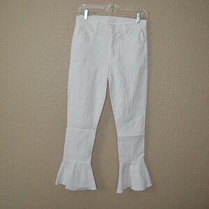 $228 Sz 27 Mother The Cha Cha Fray White Glass Slipper Jeans